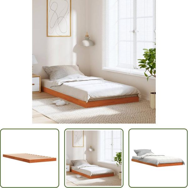The Living Store Letto In Legno Massiccio Cera Marrone 90X190 Cm Pino-image