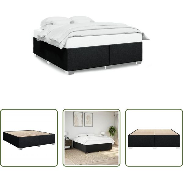 The Living Store Struttura Letto Senza Materasso Nero 200X200 Cm In Tessuto-image