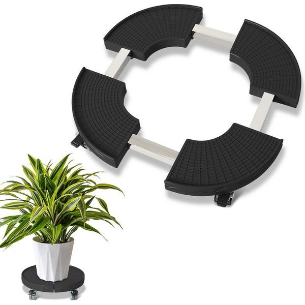 Clanmacy Carrello Per Piante Rotondo Ø 38-54 Cm Carrello Per Piante Da Esterno Carrello Per Fiori Regolabile Tavola Rotante Carrello Per Piante Fino A 200 Kg Nero-image