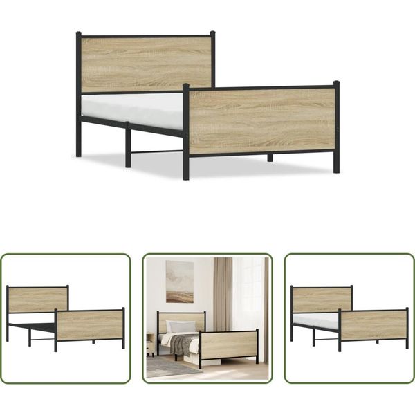 The Living Store Struttura Letto Con Testiera E Pediera In Metallo Rovere Sonoma 100X190Cm-image