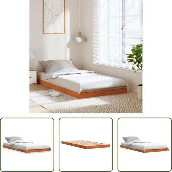 The Living Store Letto In Legno Massiccio Cera Marrone 75X190 Cm Pino-image