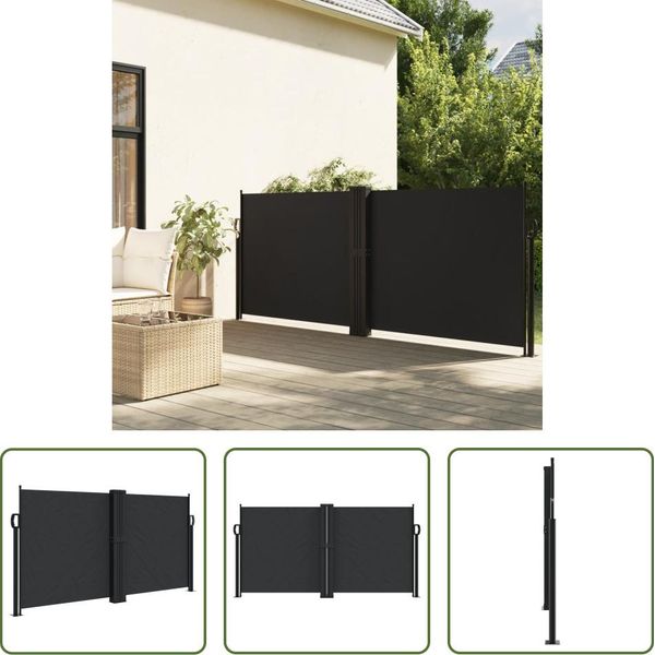 The Living Store Tenda Laterale Estensibile Nera 120X1200 Cm-image