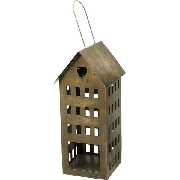 Lanterna Casa Maniglia Portacandela Usata Metallo Marrone 23 Cm-image