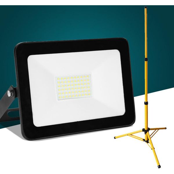 Clanmacy Faro Da Cantiere A Led 50W Faro A Led Con Treppiede Faro Da Esterno IP72 Faro Impermeabile Faro Da Lavoro Bianco Caldo-image
