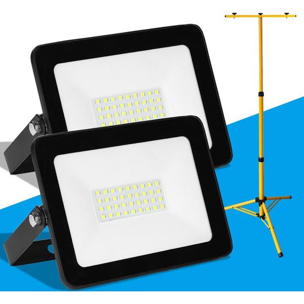 Jopassy 2X 30W Led Proiettore Da Costruzione Proiettore Treppiede Proiettore Da Esterno Luce Da Lavoro Proiettore Da Costruzione IP66 Impermeabile Bianco Freddo-image