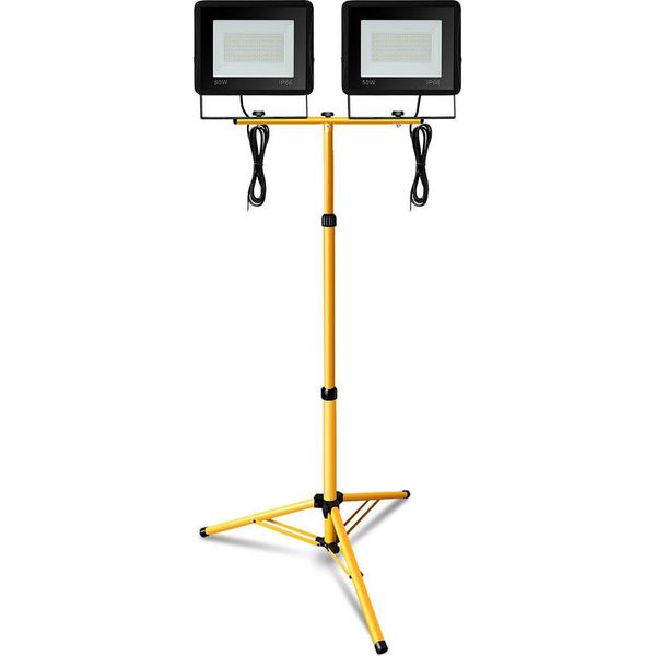 Jopassy Faro Da Cantiere A Led 2X 50W Faro A Led Con Treppiede Faro Da Esterno IP82 Faro Impermeabile Luce Da Lavoro Bianco Caldo-image