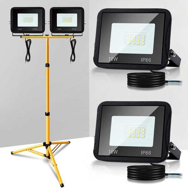Clanmacy 2X 100W Led Proiettore Da Costruzione Proiettore A Treppiede Proiettore Da Esterno Luce Da Lavoro Proiettore Da Costruzione IP66 Impermeabile Bianco Caldo-image