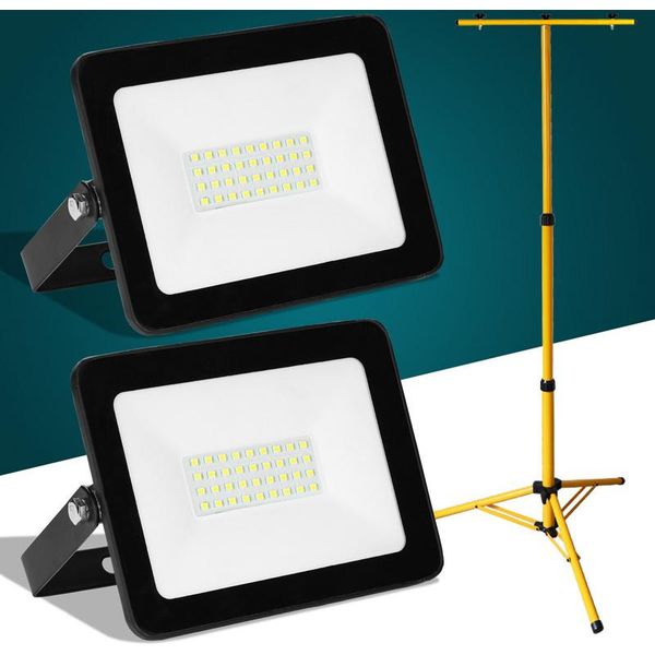Tolletour 2X 30W Led Proiettore Da Costruzione Proiettore A Treppiede Proiettore Da Esterno Luce Da Lavoro Proiettore Da Costruzione IP66 Impermeabile Bianco Caldo-image