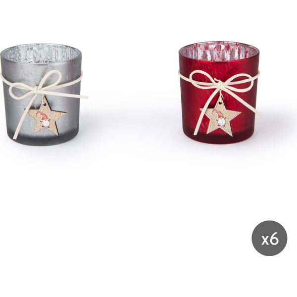 Excelsa Set Di 6 Candelieri In Vetro Gnomo 7Xh8X7 Cm Rosso E Argento-image