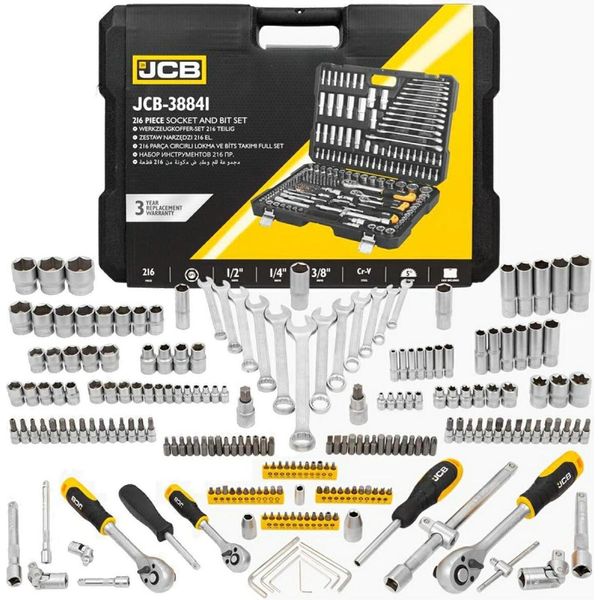 Jcb | Cassetta Degli Attrezzi Piena, 1/4", 3/8"", Esagono, 216 Pezzi, Set Di Attrezzi, Cassetta Degli Attrezzi, Cassetta Degli Attrezzi"-image