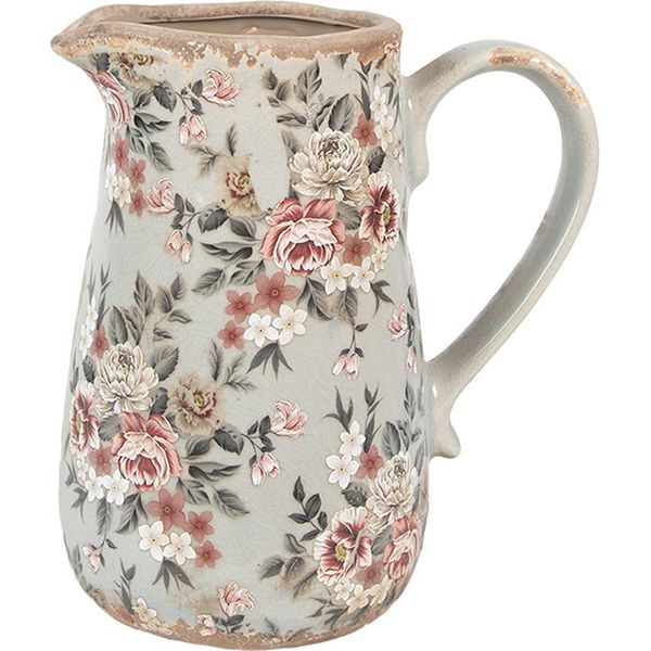 Clayre & Eef Brocca Decorativa 16X12X18 Cm Fiori In Vetroceramica Grigia-image