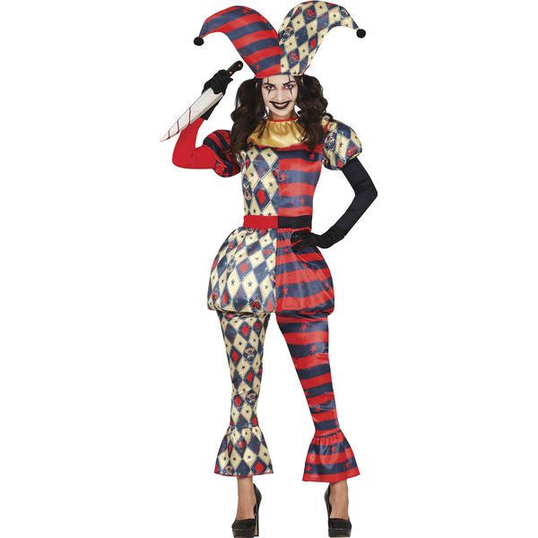 Clown Arlecchino Set Costume Carnevale Giullare Festa Spaventoso Horror Halloween, Taglia: 42 - 44 (L) Colore: Nero-image