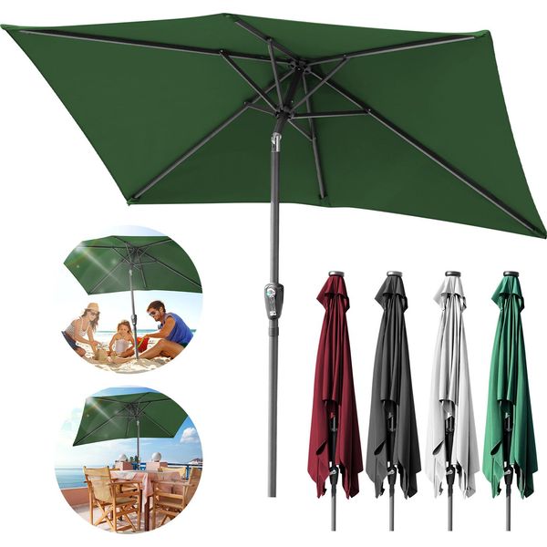 Tolletour Ombrellone Rettangolare, Ombrellone Da Balcone Pieghevole A Manovella In Ferro, Inclinabile, 1,4X2,1 M, Verde-image