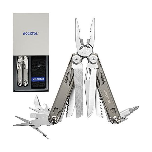 Pinze Multifunzione Rocktol, Pinze Multiutensile 19 In 1 Manico In Titanio, Chiusura Di Sicurezza, Strumento Edc Leggero Con Fodero In Nylon Regali, Uomini-image