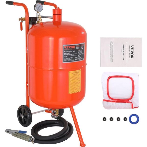 Unità Mobile Di Sabbiatura 75,7 L Unità Di Sabbiatura Circa 244 Cm Di Tubo Di Lavoro Sabbiatrice 60-110 Psi Di Pressione Di Lavoro Ideale Per Rimuovere Ruggine, Vernice, Macchie E Lucidare Grandi Superfici-image