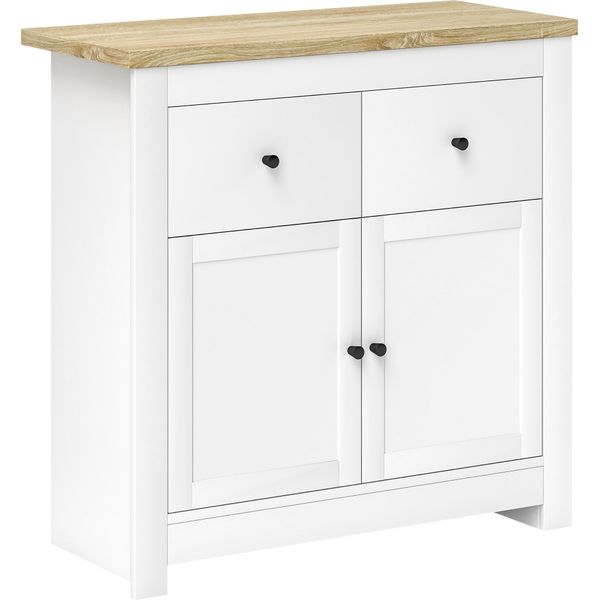 Homcom Credenza Da Cucina Con 2 Cassetti, Doppia Anta Con Chiusura Ammortizzata, Ripiano Regolabile, Mobile Moderno Per Soggiorno, Camera Da Letto 79 X 35 X 80 Cm Bianco-image