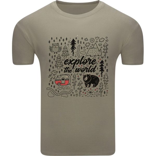 Diarbo T-Shirt Da Uomo Con Stampa Amante Della Natura Scoprire Il Mondo Khaki Taglia Xxl-image