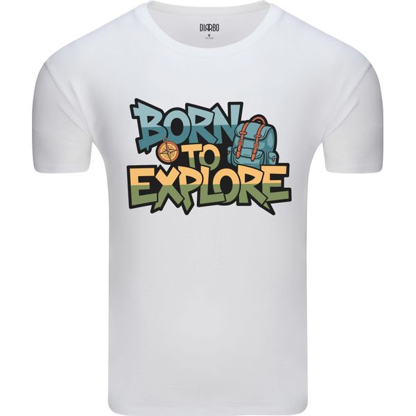 T-Shirt Da Uomo Diarbo Con Stampa Amante Della Natura Born To Explore Bianca Taglia S-image