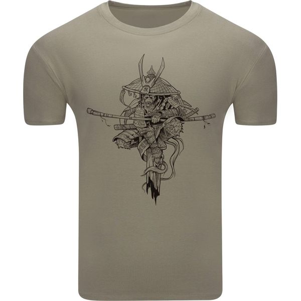 Diarbo Maglietta Da Uomo Con Stampa Motivo Giapponese Scimmia Samurai Khaki Taglia L-image