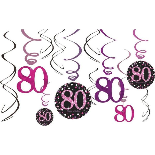 Amscan - Swirl - Decorazione Da Appendere "Sparkling Celebration"", 80. Confezione Da 12 - Carta, Cartone, Foglio, Plastica SG38719 (Taglia Unica) (Rosa)"-image