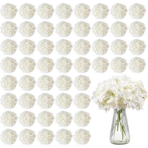 65X Ortensie Artificiali Di Seta 250 Mm - Bouquet Di Fiori Artificiali Bianchi - Fiori Artificiali Decorativi - Fiori Di Seta Di Alta Qualità-image