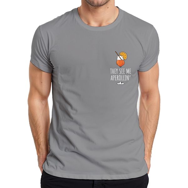 Mi Vedono Aperollin' Aperol Spritz Party Sommer Cocktail Lustig Herren T-Shirt, Grau, S-image