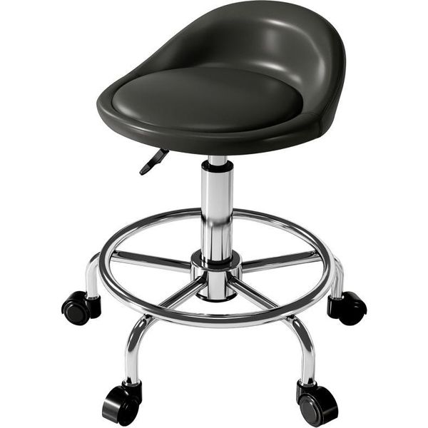 Fortuna Lai Sgabello Con Rotelle Regolabile In Altezza Con Schienale Sgabello Girevole 59-75 Cm Sgabello Da Lavoro Girevole A 360° Sgabello Sgabello Da Ufficio Per Ufficio Salone Massaggio Spa Nero-image