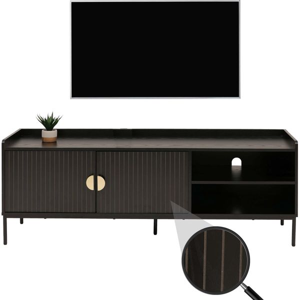 Porta Tv HWC-O39, Lavagna Tv Tavolino Tv Cassettiera Tv, Melamina Mdf 56X150X40Cm ~ Effetto Legno Nero-image