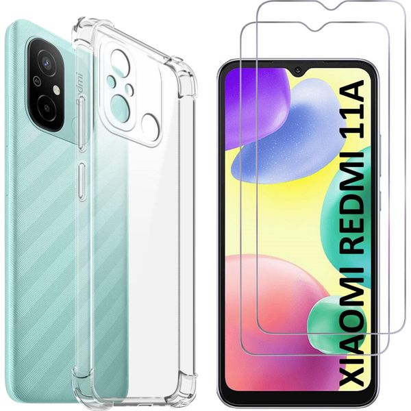 Custodia Antiurto Per Xiaomi Redmi 11A Con 2 Protezioni In Vetro Temperato Phonillico®-image