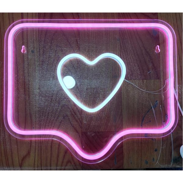 Luce Led Neon, Applique Decorativa, Discorso A Cuore Rosa Bianco, Circa 34 X 28 Cm-image