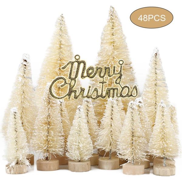 Albero Di Natale In Sisal, Piccola Decorazione Con Base In Legno Per La Vetrina Di Casa-image
