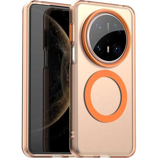 Custodia Magnetica Per Huawei Mate 70 Pro+, Sottile Custodia Traslucida Opaca Antiurto Arancione-image