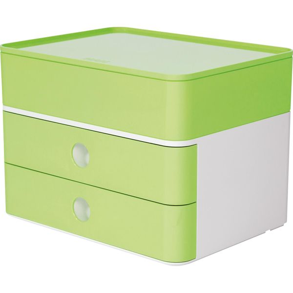 Han 1100-80 SMART-BOX Plus Allison Cassettiera Con Portautensili - Impilabile, 2 Cassetti, Bianco Neve/Verde Lime-image