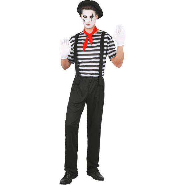 Costume Da Mimo Per Uomo Costume Di Carnevale Berretto Bianco E Nero - Xl-image