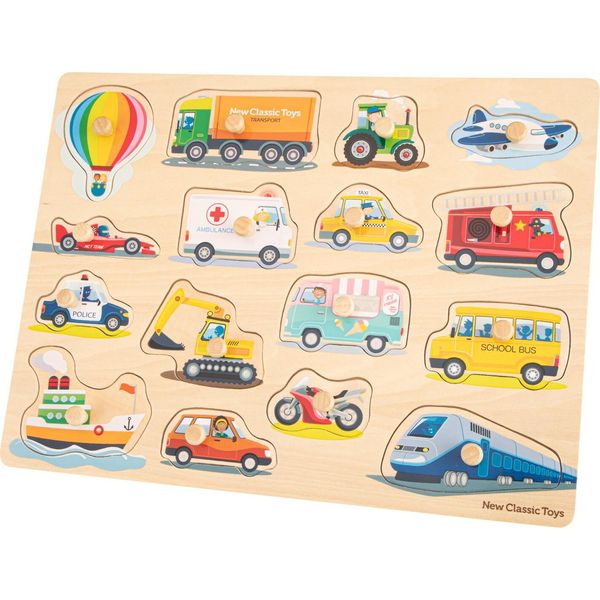 Nuovo Puzzle Classic Toys Knob - 16 Pezzi - Veicoli-image