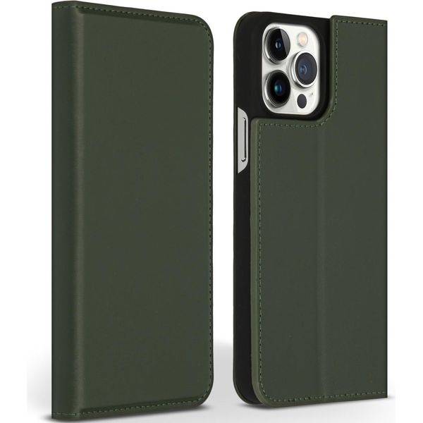 Custodia Per Iphone 13 Pro Max - Vera Pelle - Flip Cover Accezz - Verde-image