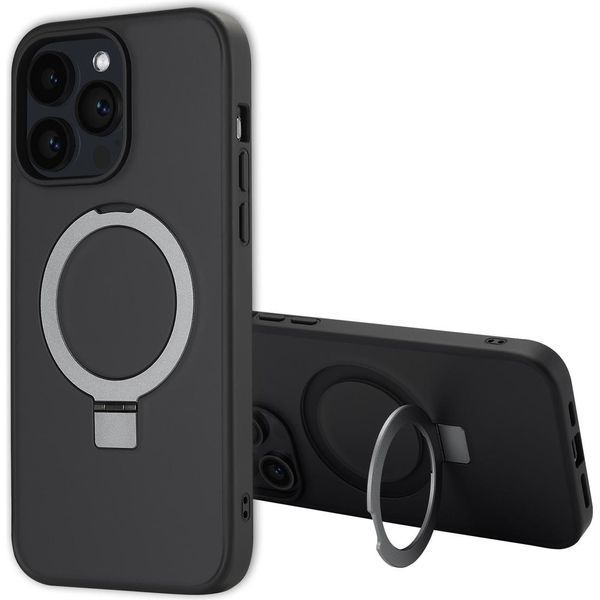 Custodia Iphone 14 Pro Max Iphone 14 Pro Max Cover Protettiva Anello Stand Backcover Met Magsafe Plastica Nero Accezz-image