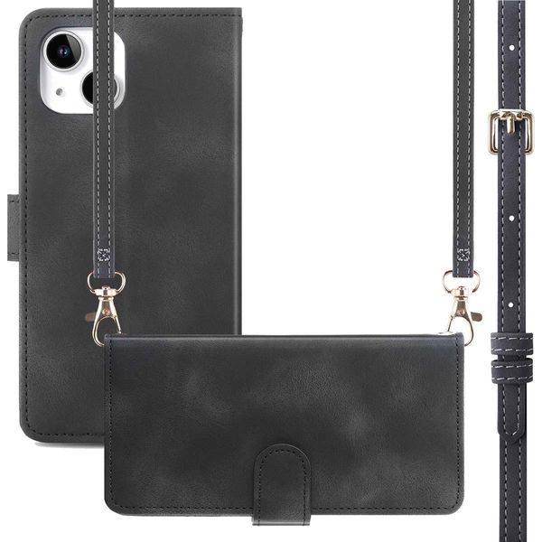 Iphone 13/Iphone 14 Custodia Iphone 13/Iphone 14 Cover Protettiva Bookcase Met Koord Imitazione Pelle Nero Imoshion-image