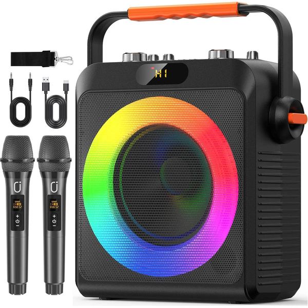 Macchina Per Karaoke, 2 Microfoni Wireless, Altoparlante Integrato, Design Portatile, Nero-image