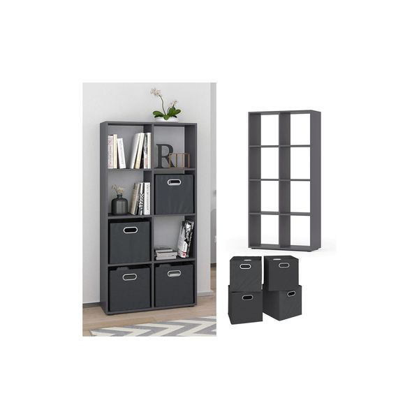 Vicco Raumteiler Standregal BüCherregal 8 FäCher Scutum Grau Hochregal Faltbox-image