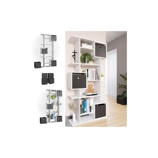 Vicco BüCherregal Raumteiler Standregal WüRfel Weiß Wandregal Hochregal Faltbox-image