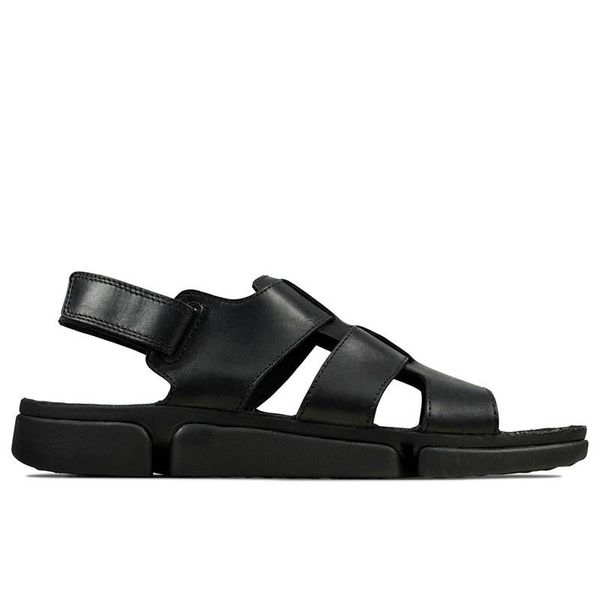 Clarks Tri Cove Sky Sandali Da Uomo In Pelle Nera Con Cinturini In Velcro 41,5-image