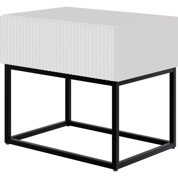 Selsey Veldio - Comodino Con Cassetto, Bianco Con Struttura In Metallo Nero, 50 Cm-image