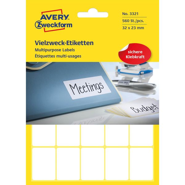 Avery Zweckform® 3321 Etichette Universali - 32 X 23 Mm, Bianco, 560 Etichette/28 Fogli, Permanente-image