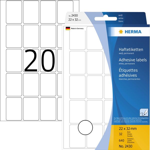 Etichette Multiuso Herma 2430 - Bianco, 22X32 Mm, Opaco, 640 Pezzi-image