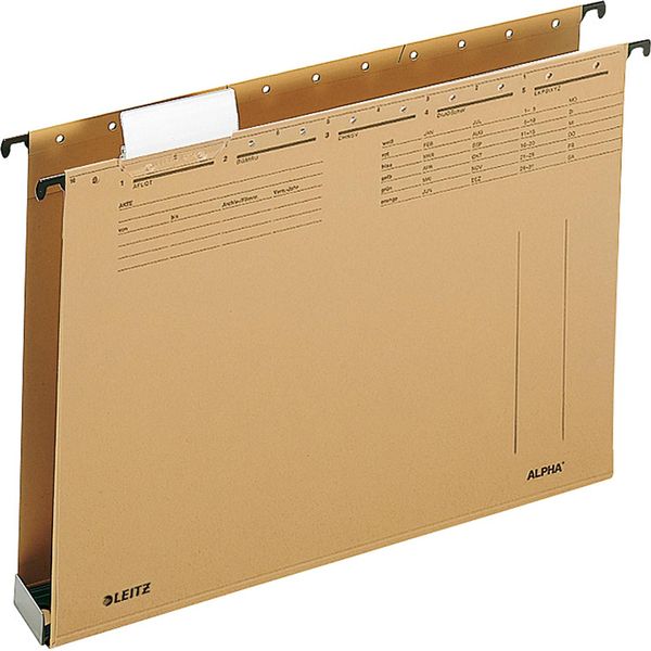 Leitz 1942-00-00 Cartella Sospesa A 25 Tasche Alpha®, Limitazione Laterale, Base In Plastica 40 Mm, Cartoncino Naturale, Marrone Naturale-image