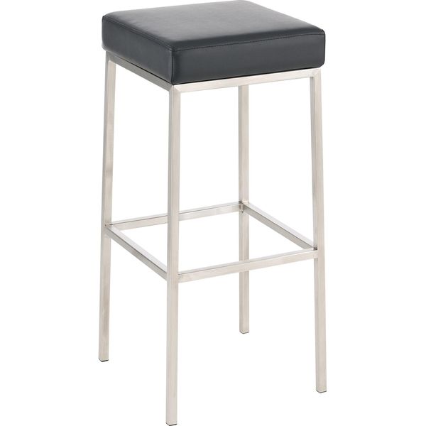 Clp Sgabello Da Bar Montreal Rivestito In Ecopelle E Struttura Con Poggiapiedi, Acciaio Inox Nero-image
