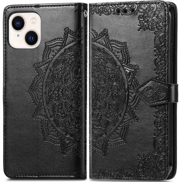 Iphone 13/Iphone 14 Custodia Iphone 13/Iphone 14 Protettiva Flip Cover Mandala Ecopelle Nero Imoshion-image