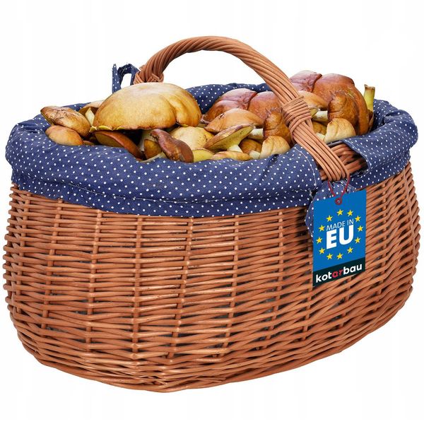 Kotarbau® Cesto In Vimini Naturale Con Manico Grande | Con Inserto In Tessuto Blu | Cesto Per La Spesa In Vimini Cesti Per La Spesa In Vimini Con Manico Cesto Per La Spesa In Vimini Cesto Per Il Picnic-image