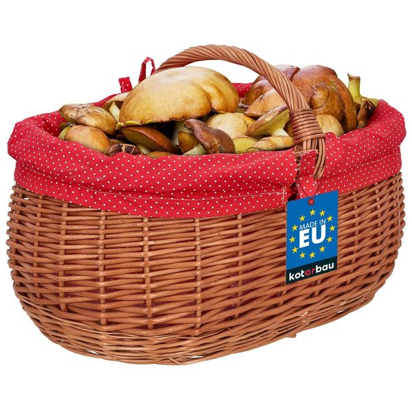 Kotarbau® Cesto In Vimini Naturale Con Manico Grande | Con Inserto In Tessuto Rosso | Cesto Per La Spesa In Vimini Cesti Per La Spesa In Vimini Con Manico Cesto Per La Spesa In Vimini Cesto Per Picnic-image
